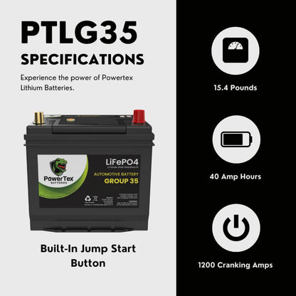 PowerTex 2015 Subaru XV Crosstrek Car Battery BCI Group 35 / Q85 Lithium LiFePO4 Automotive Battery - PTLG35-392