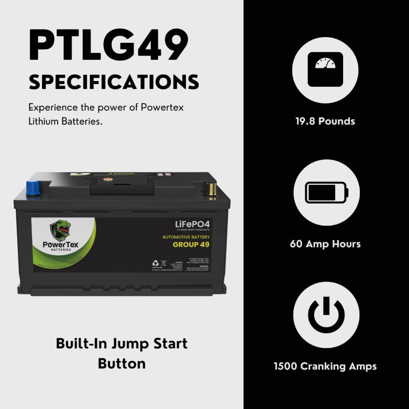 PowerTex 2014 BMW Alpina B7 Car Battery BCI Group 49 / H8 Replacement Lithium LiFePO4 Automotive Battery - PTLG49-632