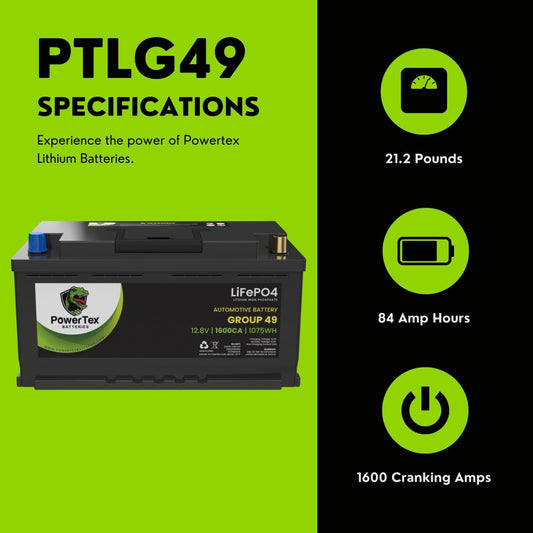 PowerTex 2014 Aston Martin Vanquish Car Batteries BCI Group 49 / H8 Lithium LiFePO4 Automotive Battery - - PTLG49-9