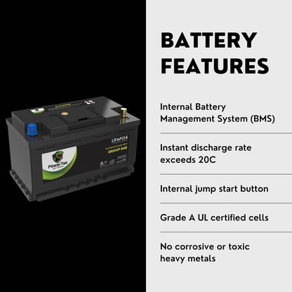 PowerTex 2024 Audi Q7 L4 2.0L Replacement Car Battery BCI Group 94R Lithium LiFePO4 Automotive Powertex Battery - PTLG94R-060