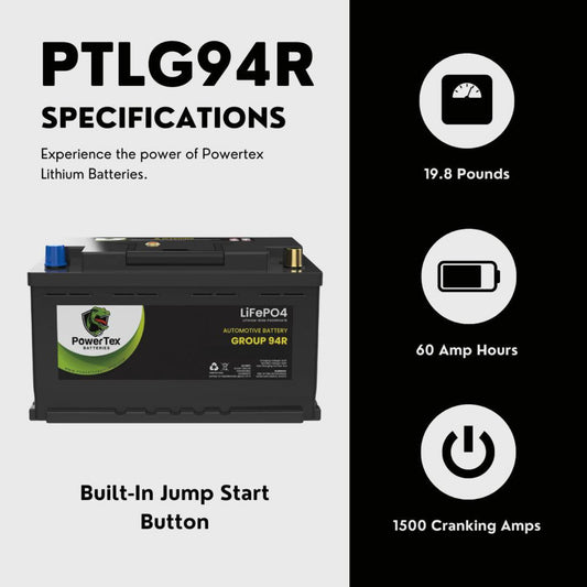 PowerTex 2011 Dodge Durango Car Battery BCI Group 94R / H7 Lithium LiFePO4 Automotive Battery - PTLG94R-780