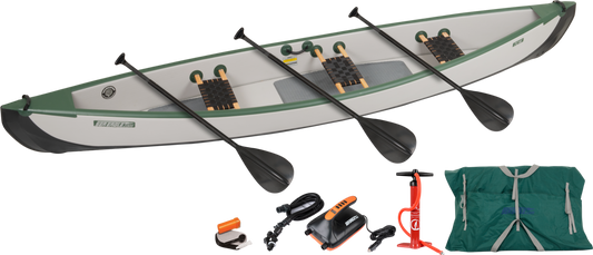 Sea Eagle TC16K_EP3W Inflatable Travel Canoe Wood/Web Seats Electric Pump for 3 Package New - TC16K_EP3W