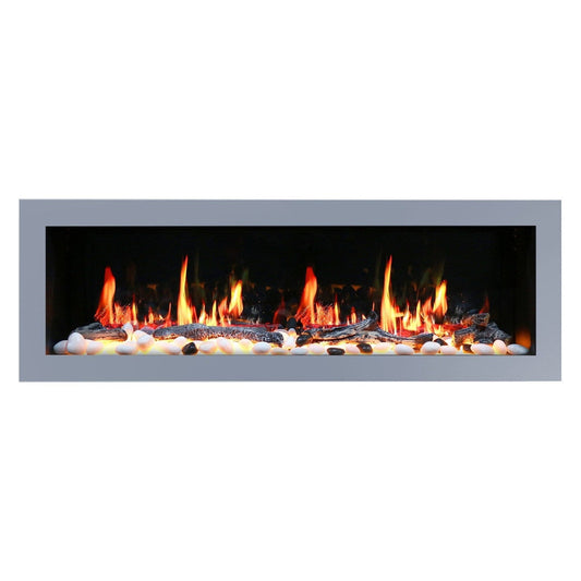 Litedeer Homes Gloria II 48" Smart Wall Mounted Electric Fireplace with App Driftwood Log & River Rock Silver