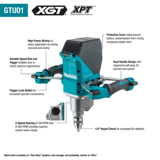 Makita 40V max XGT Brushless Cordless 1/2" Mixer (Bare Tool) - GTU01Z