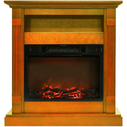 Cambridge 34-In. Sienna Electric Fireplace w/ 1500W Log Insert and Teak Mantel - CAMBR3437-1TEK