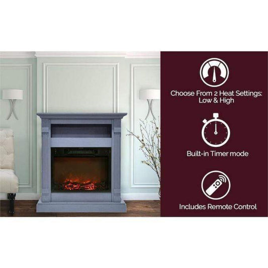 Cambridge Sienna 34 In. Electric Fireplace w/ 1500W Log Insert and Slate Blue Mantel - CAM3437-1SBL