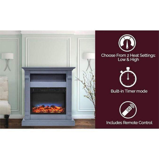 Cambridge Sienna 34 In. Electric Fireplace w/ Multi-Color LED Insert and Slate Blue Mantel - CAM3437-1SBLLED