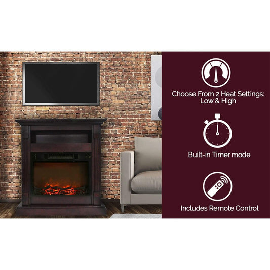 Cambridge 34-In. Sienna Electric Fireplace w/ 1500W Log Insert and Mahogany Mantel - CAMBR3437-1MAH