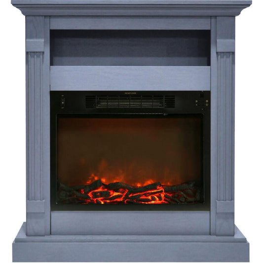 Cambridge Sienna 34 In. Electric Fireplace w/ 1500W Log Insert and Slate Blue Mantel - CAM3437-1SBL