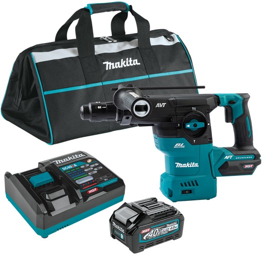 Makita 40V max XGT Brushless Cordless 1‑3/16" SDS‑PLUS AVT Rotary Hammer Kit, with Interchangeable Chuck, AWS Capable (4.0Ah) & FREE Makita GRH07ZW - GRH09M1