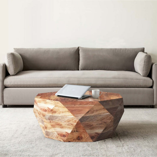 Char-Griller Bon 33 Inch Diamond Shape Acacia Wood Coffee Table With Smooth Top, Natural Brow - 1769840530396_477