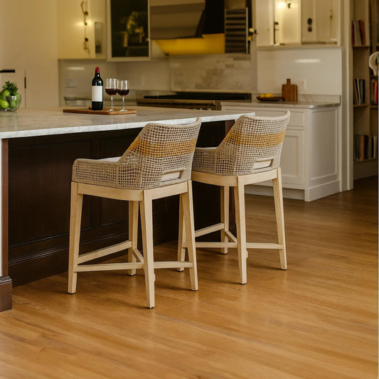 Avira 30 Inch Set of 2 Barstool Chairs | Handcrafted Mango Wood | Cotton Rope We - 1769673105691_351