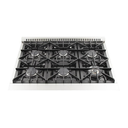 Forno 4-Piece Appliance Package - 36-Inch Gas Range, Refrigerator, 24-Inch Microwave Oven, & 3-Rack Dishwasher in Stainless Steel - AP4-6244-36-MWO
