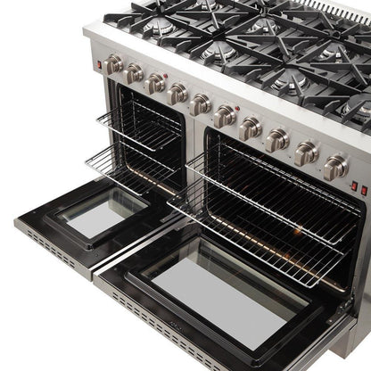 Forno 4-Piece Appliance Package - 48-Inch Gas Range, Refrigerator, 24-Inch Microwave Drawer, & 3-Rack Dishwasher in Stainless Steel