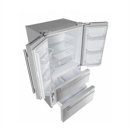 Forno 4-Piece Pro Appliance Package - 48-Inch Gas Range, Premium Hood, French Door Refrigerator, and Dishwasher in Stainless Steel - AP4-6260-48