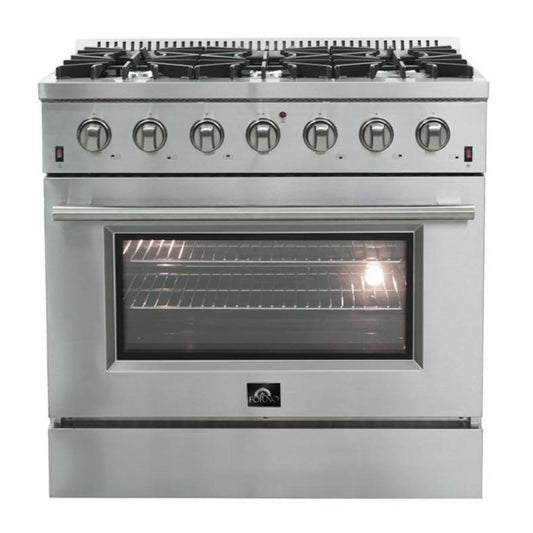 Forno 2-Piece Appliance Package - 36-Inch Gas Range & Wall Mount Hood in Stainless Steel - AP2-6244-36