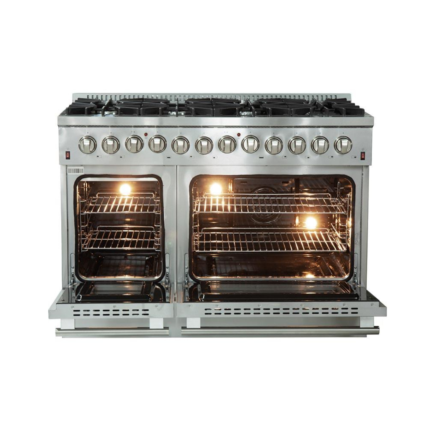 Forno 5-Piece Appliance Package - 48-Inch Dual Fuel Range, 60-Inch Pro-Style Refrigerator, Wall Mount Hood, 24-Inch Microwave Oven, & 3-Rack Dishwasher in Stainless Steel - APD5-6156-48-H-MWO