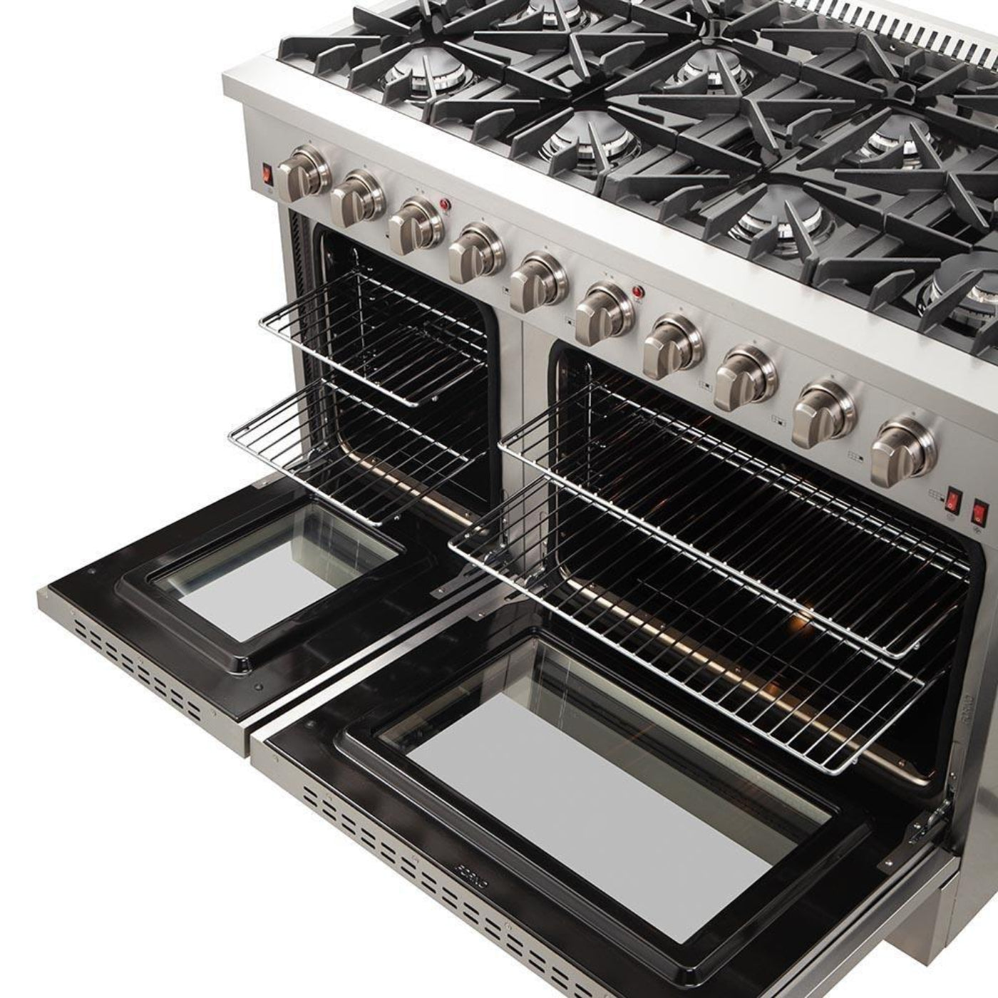Forno 5-Piece Appliance Package - 48-Inch Gas Range, Refrigerator, Wall Mount Hood, 24-Inch Microwave Drawer, & 3-Rack Dishwasher in Stainless Steel - APR5-6244-48-H-MWD