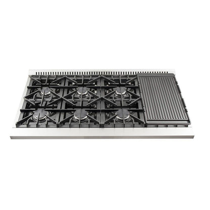Forno 5-Piece Appliance Package - 48-Inch Gas Range, Refrigerator, Wall Mount Hood, 24-Inch Microwave Drawer, & 3-Rack Dishwasher in Stainless Steel - APR5-6244-48-H-MWD