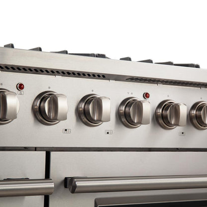 Forno 5-Piece Appliance Package - 48-Inch Gas Range, Refrigerator with Water Dispenser, Wall Mount Hood, 24-Inch Microwave Oven, & 3-Rack Dishwasher in Stainless Steel - APW5-6244-48-H-MWO