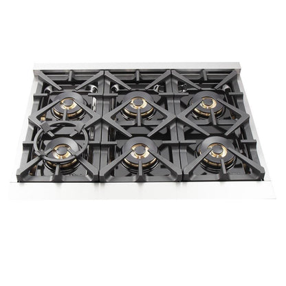 Forno 5-Piece Pro Appliance Package - 36-Inch Dual Fuel Range, Refrigerator, Wall Mount Hood, 24-Inch Microwave Oven, & 3-Rack Dishwasher in Stainless Steel - APR5-6187-36-H-MWO