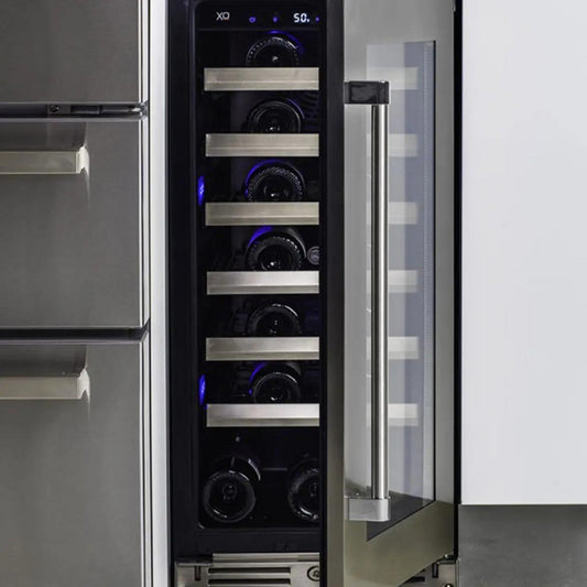 XO APPLIANCE XOU15WGBSL Wine Cooler, 15" Black Stainless, Left Hinge Black in Stainless Steel - XOU15WGBSL