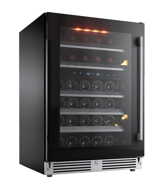 XO APPLIANCE XOU24WDZGBL Dual Zone Wine Cooler, 24" Black Glass, Left Hinge Black - XOU24WDZGBL