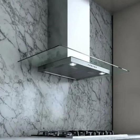 XO APPLIANCE XOQ36GC 36" CCC 600/395 CFM Wall Chimney Hood Stainless/Glass in Stainless Steel - XOQ36GC