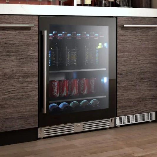 XO APPLIANCE XOU24BCGBR Beverage Center, 24" Black Glass, Right Hinge Black - XOU24BCGBR