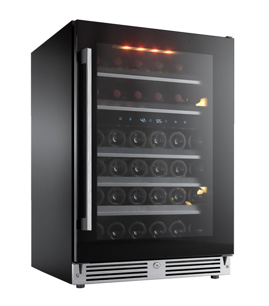 XO APPLIANCE XOU24WDZGBR Dual Zone Wine Cooler, 24" Black Glass, Right Hinge Black - XOU24WDZGBR