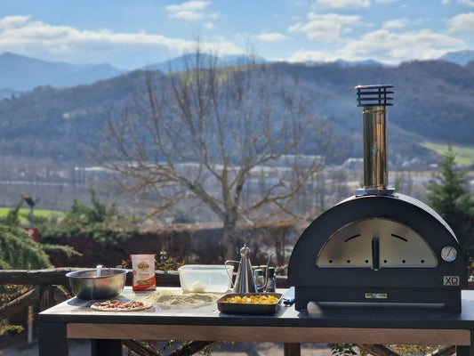 XO APPLIANCE XOPIZZA1SS Tabletop 24" x 16" Wood-Fired Oven in Stainless Steel On Black  - XOPIZZA1SS