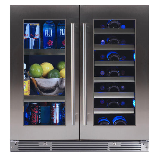 XO APPLIANCE XOU30BWDDGS 30" Beverage/Wine Double Door in Stainless Steel Glass in Stainless Steel - XOU30BWDDGS