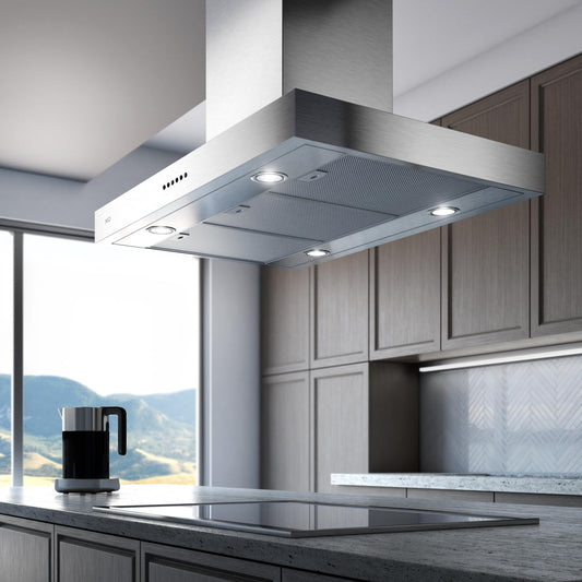 XO APPLIANCE XORI42SC 42" CCC 600/395 CFM Italian Made Island Range Hood in Stainless Steel  - XORI42SC