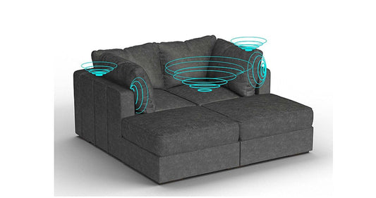 Lovesac – 4 Seats + 4 Sides Corded Velvet &amp; Lovesoft with 8 Speaker Immersive Sound + Charge System – Charcoal Grey - SKU_1772871045216_363