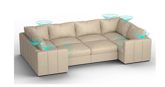 Lovesac – 8 Seats + 10 Sides Combed Chenille &amp; Standard Foam with 6 Speaker Immersive Sound + Charge System – Tan - SKU_1772870908889_799