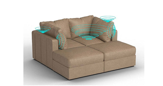 Lovesac – 4 Seats + 4 Sides Combed Chenille &amp; Standard Foam with 8 Speaker Immersive Sound + Charge System – Taupe - SKU_1772863333189_853