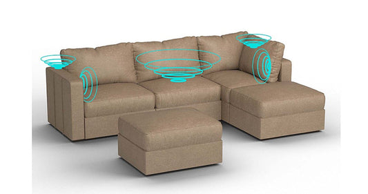Lovesac – 5 Seats + 5 Sides Combed Chenille &amp; Standard Foam with 6 Speaker Immersive Sound + Charge System – Taupe - SKU_1772863495124_741