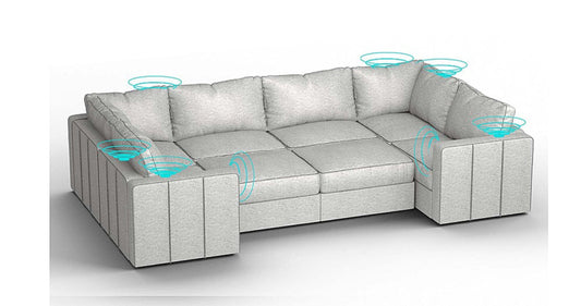 Lovesac – 8 Seats + 10 Sides Luxe Chenille &amp; Lovesoft with 10 Speaker Immersive Sound + Charge System – Tonal Sterling - SKU_1772863428409_254