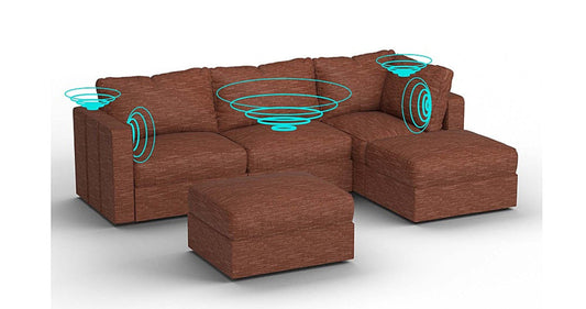 Lovesac – 5 Seats + 5 Sides Rained Chenille &amp; Standard Foam with 6 Speaker Immersive Sound + Charge System – Terracotta - 1772864964136_195