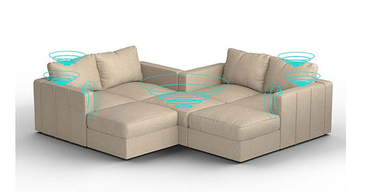 Lovesac – 7 Seats + 8 Sides Combed Chenille &amp; Lovesoft with 10 Speaker Immersive Sound + Charge System – Tan - 1772863750974_257