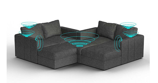 Lovesac – 7 Seats + 8 Sides Corded Velvet &amp; Lovesoft with 10 Speaker Immersive Sound + Charge System – Charcoal Grey - 1772863767033_430