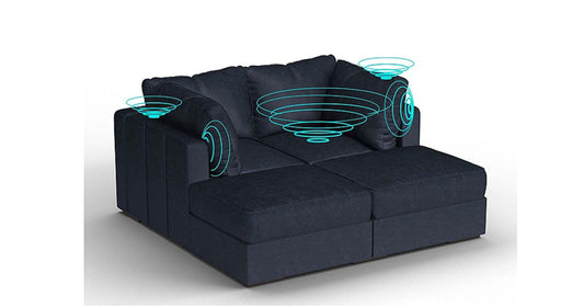 Lovesac – 4 Seats + 4 Sides Corded Velvet &amp; Lovesoft with 6 Speaker Immersive Sound + Charge System – Midnight Navy - 1772606833492_666