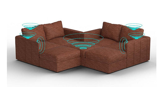 Lovesac – 7 Seats + 8 Sides Rained Chenille &amp; Lovesoft with 8 Speaker Immersive Sound + Charge System – Terracotta - 1772865015277_605