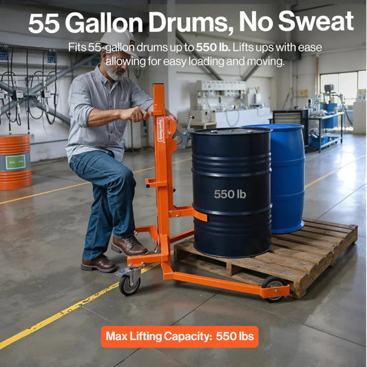 Super Handy GUO138 Hydraulic Drum Lifter for 55 Gal. Drums 550 Lbs Capacity New - GUO138